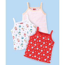 Babyhug 100% Cotton Knit Sleeveless Striped Slips Teddy Print Pack of 3 - Red Pink & White