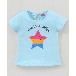 Babyhug 100%Cotton Knit Half Sleeves Top Star Melon Graphic Print - Blue