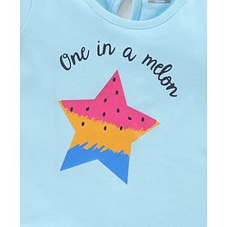 Babyhug 100%Cotton Knit Half Sleeves Top Star Melon Graphic Print - Blue