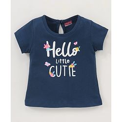 Babyhug 100% Cotton Knit Half Sleeves Top Text Graphics Print - Navy