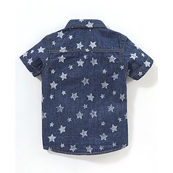 Babyhug 100% Cotton Half Sleeve Washed Denim Two Pocket Shirt Stars Print - Blue