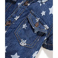 Babyhug 100% Cotton Half Sleeve Washed Denim Two Pocket Shirt Stars Print - Blue