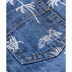 Babyhug 100% Cotton Woven Half Sleeves Washed Denim Shirt Tiger Print - Blue