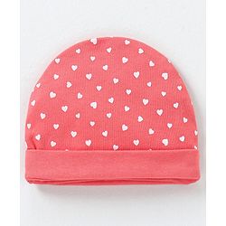 Babyhug 100% Cotton Cap Mittens & Booties Heart Print Red - Diameter 15 cm