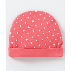 Babyhug 100% Cotton Cap Mittens & Booties Heart Print Red - Diameter 15 cm