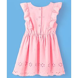 Babyhug 100% Cotton Half Sleeves Frock with Cotton Lining Schiffli & Floral Embroidery - Pink