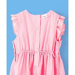 Babyhug 100% Cotton Half Sleeves Frock with Cotton Lining Schiffli & Floral Embroidery - Pink
