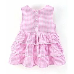 Babyhug Yarndyed Sleeveless  Checked & Embroidery Detailing Layered Frock with Cap - Pink