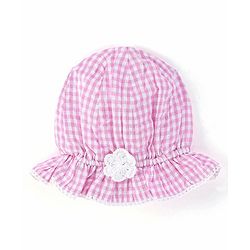Babyhug Yarndyed Sleeveless  Checked & Embroidery Detailing Layered Frock with Cap - Pink