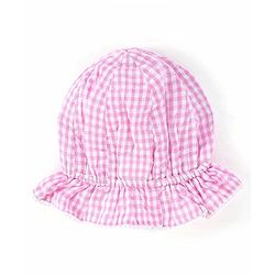 Babyhug Yarndyed Sleeveless  Checked & Embroidery Detailing Layered Frock with Cap - Pink