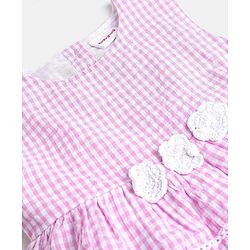 Babyhug Yarndyed Sleeveless  Checked & Embroidery Detailing Layered Frock with Cap - Pink