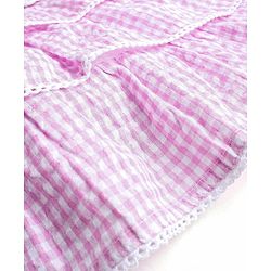 Babyhug Yarndyed Sleeveless  Checked & Embroidery Detailing Layered Frock with Cap - Pink