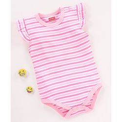 Babyhug 100% Cotton Half Cap Sleeves Stripe Onesie - Pink