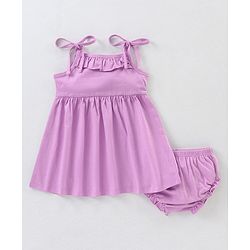 Babyhug 100% Cotton Sleeveless Solid Frock With Bloomer - Lilac