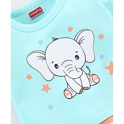 Babyhug 100% Cotton Knit Half Sleeves Striped Romper Elephant Print - Blue