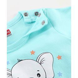 Babyhug 100% Cotton Knit Half Sleeves Striped Romper Elephant Print - Blue