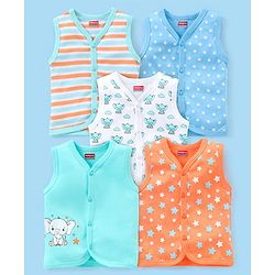 Babyhug 100% Cotton Heart Print Vests Pack of 5 - Multicolor