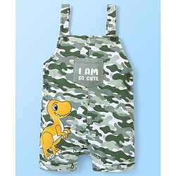 Babyhug 100% Cotton Half Sleeves Tee & Dungaree Set Camo & Dino Print- Yellow & Green