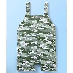 Babyhug 100% Cotton Half Sleeves Tee & Dungaree Set Camo & Dino Print- Yellow & Green