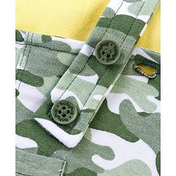 Babyhug 100% Cotton Half Sleeves Tee & Dungaree Set Camo & Dino Print- Yellow & Green