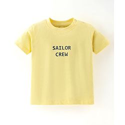 Babyhug 100% Cotton Knit Half Sleeves T-Shirt & Dungaree Set Striped - Yellow & Blue