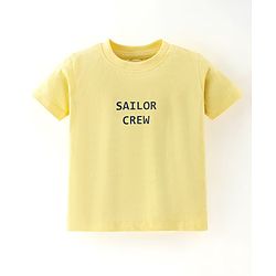 Babyhug 100% Cotton Knit Half Sleeves T-Shirt & Dungaree Set Striped - Yellow & Blue