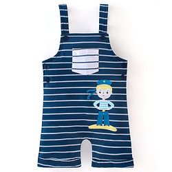 Babyhug 100% Cotton Knit Half Sleeves T-Shirt & Dungaree Set Striped - Yellow & Blue
