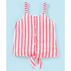 Babyhug Rayon Woven Sleeveless Striped Top with Tie-Up Detail - White & Peach