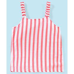 Babyhug Rayon Woven Sleeveless Striped Top with Tie-Up Detail - White & Peach