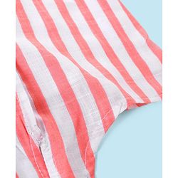 Babyhug Rayon Woven Sleeveless Striped Top with Tie-Up Detail - White & Peach