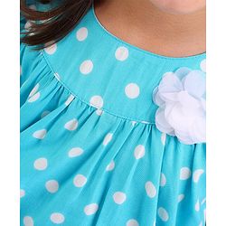 Babyhug 100% Rayon Woven Frill Sleeves Top with Floral Corsage & Polka Dots Print - Blue