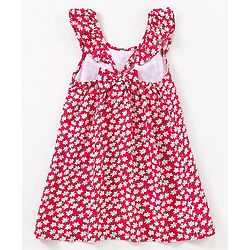 Babyhug 100% Viscose Sleeveless Floral Print Frock with Bow Applique - Red
