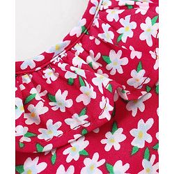 Babyhug 100% Viscose Sleeveless Floral Print Frock with Bow Applique - Red