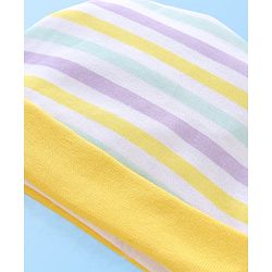 Babyhug 100% Cotton Striped Cap Mittens & Booties Print- Yellow & Blue