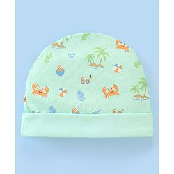 Babyhug 100% Cotton Cap Mittens & Booties Beach Print - Diameter 11 cm