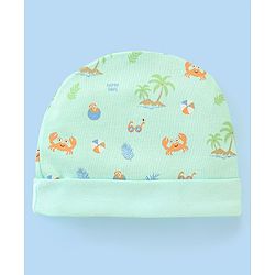 Babyhug 100% Cotton Cap Mittens & Booties Beach Print - Diameter 11 cm