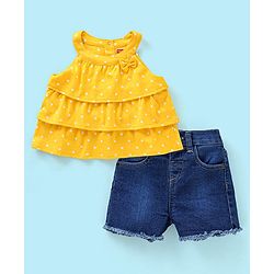 Babyhug 100% Cotton Sleeveless Top & Short Set Dot Print- Yellow & Blue