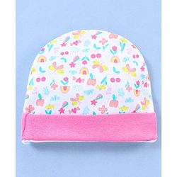 Babyhug 100% Cotton Cap Mittens & Booties Floral Print- Pink