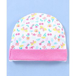 Babyhug 100% Cotton Cap Mittens & Booties Floral Print- Pink