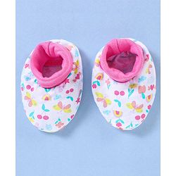 Babyhug 100% Cotton Cap Mittens & Booties Floral Print- Pink