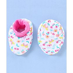 Babyhug 100% Cotton Cap Mittens & Booties Floral Print- Pink