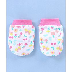 Babyhug 100% Cotton Cap Mittens & Booties Floral Print- Pink