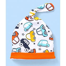 Babyhug 100% Cotton Cap Mittens & Booties Ice Cream Print White - Cap Diameter 11.5 cm