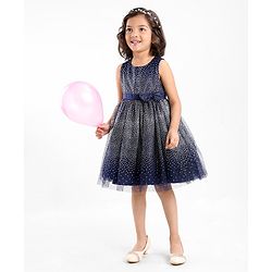 Babyhug Sleeveless Foil Printed Party Frock - Navy Blue