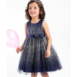 Babyhug Sleeveless Foil Printed Party Frock - Navy Blue