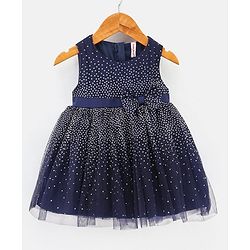 Babyhug Sleeveless Foil Printed Party Frock - Navy Blue
