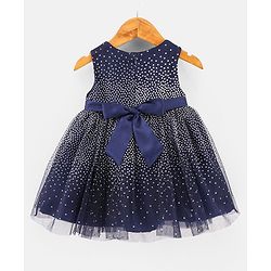 Babyhug Sleeveless Foil Printed Party Frock - Navy Blue