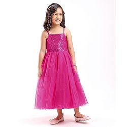 Babyhug Sleeveless Party Wear Gown with Sequin Embellished - Dark Pink