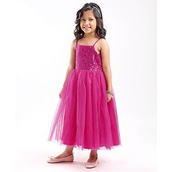 Babyhug Sleeveless Party Wear Gown with Sequin Embellished - Dark Pink