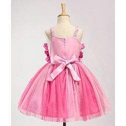 Babyhug Singlet Party Wear Frock with 3D Flowers At Yoke - Pink
